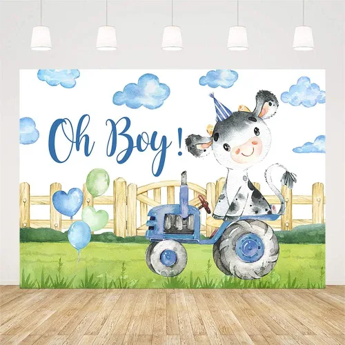 Miniatura 2 de Sendy Telón de fondo de baby shower de vaca sagrada de 7 x 5 pies para niño Oh Baby Farm temática de decoración de fiesta, suministros de hierba
