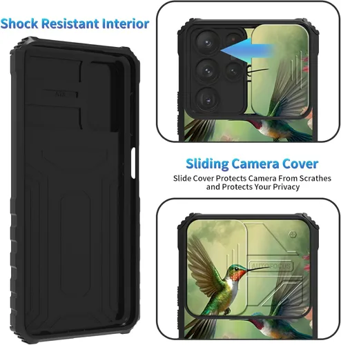 Miniatura 52 de Funda para Samsung Galaxy S22 Ultra 5G, Galaxy S22 Ultra con cubierta de cámara deslizante, funda resistente de doble capa con función atril Black