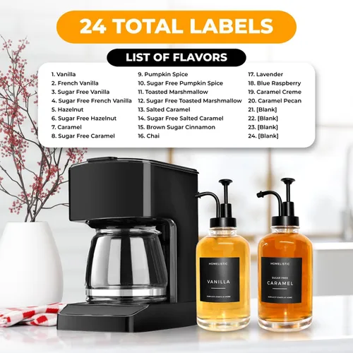 Miniatura 6 de Homelistic Dispensador de jarabe para barras de café, juego de 2 botellas de jarabe de vidrio con bombas negras, 16.9 onzas, 16.9 fl oz, accesorios