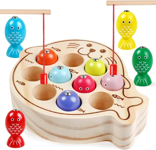 Miniatura 9 de Juego de pesca magnético de madera para niños pequeños de 3 años en adelante, actividades educativas preescolares Montessori, aprendizaje