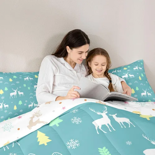 Miniatura 5 de Erosebridal Juego de edredón de Feliz Navidad, juego de ropa de cama para niños, ciervos, cuernos de alce, ciervo, tamaño individual