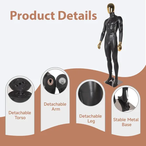Miniatura 4 de Maniquí de cuerpo completo masculino – Soporte de maniquí con base de metal Pantalla de forma de vestido desmontable, modelo de vestido ajustable
