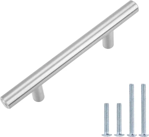 Miniatura 11 de Amazon Basics Manija Euro Bar para gabinete (1/2 pulgada de diámetro), 5.38 pulgadas de longitud (centro de agujero de 3 pulgadas), champán dorado