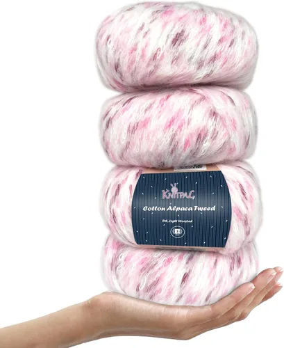 Miniatura 18 de Hilo de alpaca Tweed de algodón para ganchillo, paquete de 4 (588 yardas/7.05 oz), patrones libres, hilo de tweed para tejer, peso de peinado ligero