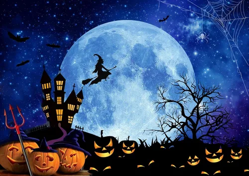 Telón de fondo de Halloween de noche de luna de terror para fiestas, castillo embrujado, decoración de fiesta aterradora