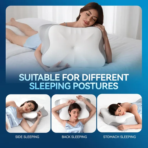Miniatura 2 de Almohada cervical para el dolor de cuello, espuma viscoelástica ergonómica para personas que duermen de lado y espalda Blanco