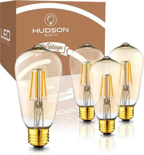 Hudson - Bombillas LED Edison vintage de 4 W (paquete de 4) – Iluminación cálida regulable de 2200 K (equivalente a 40 W) – E26/27 vidrio tinte