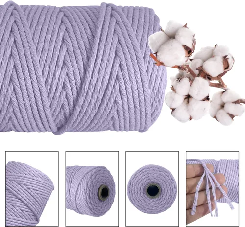 Miniatura 3 de Cuerda de macramé de algodón natural grueso de 3mm x 109 yardas, cuerda de algodón torcido de 4 hebras para macramé suave de color natural hecho a