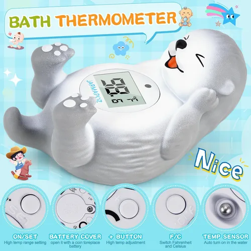 Miniatura 6 de Termómetro de baño para bebé, lindo termómetro flotante de nutria para recién nacidos y bebés, monitor de temperatura de habitación y bañera seguro