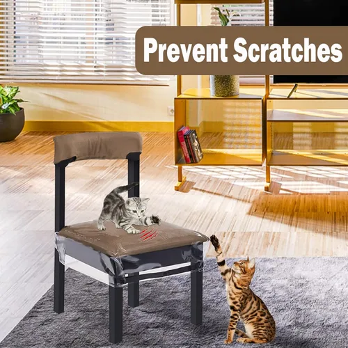 Miniatura 6 de Paquete de 2 fundas de plástico para sillas, fundas de asiento de plástico para sillas de comedor, resistentes a manchas, agua y gatitos, protector