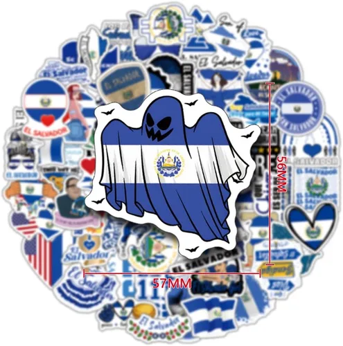 Miniatura 6 de Paquete de 63 calcomanías de El Salvador, vinilo estético SV impermeable para botella de agua, laptop, teléfono, patineta, álbumes de recortes