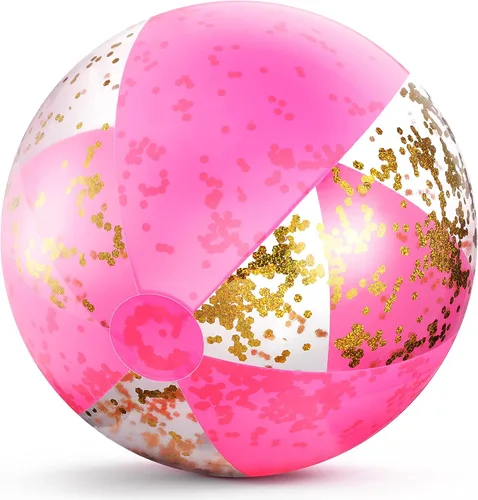 BBTO Pelota de playa inflable con purpurina de 16 pulgadas, bolas de confeti para piscina, bolas de playa rosas para adultos, niños y niñas,