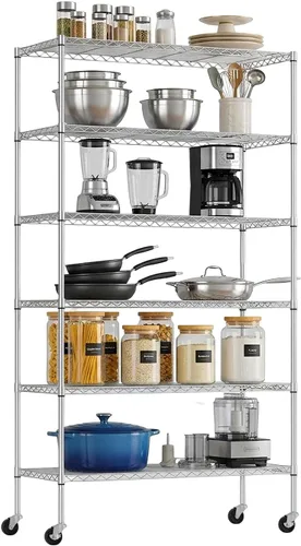 Miniatura 13 de PayLessHere Estante de alambre de 6 niveles 17 x 12 x 64 pulgadas Negro Estantes ajustables Estantes de almacenamiento de alta