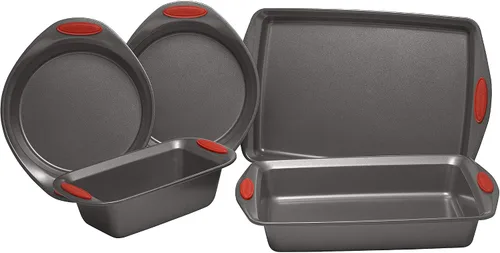 Miniatura 2 de Rachael Ray Utensilios antiadherentes para hornear con agarres que incluyen sartén antiadherente, bandeja para hornear, moldes para pasteles y Puños