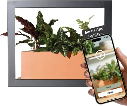 Modern Sprout Smart Growframe - Soporte para plantas montado en la pared con luz LED de cultivo - Control inteligente por aplicación - Marco de