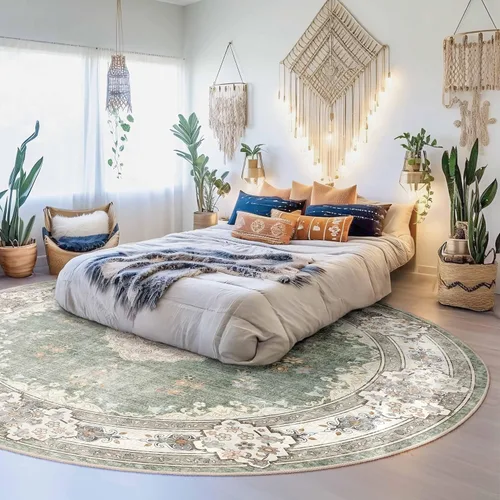 Miniatura 126 de MUJOO Alfombra Pasillo Runner 2'x8' Azul Gris Alfombras Largas Boho Lavable a Máquina Antideslizante para Entrada Cocina Baño Dormitorio Retro Suave