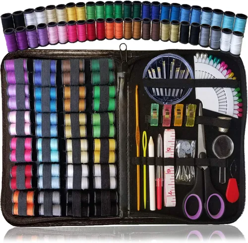 ARTIKA - Kit de costura para adultos y niños (119 PIEZAS) - Juego pequeño para principiantes con hilo multicolor, agujas, tijeras, dedal y pinzas -