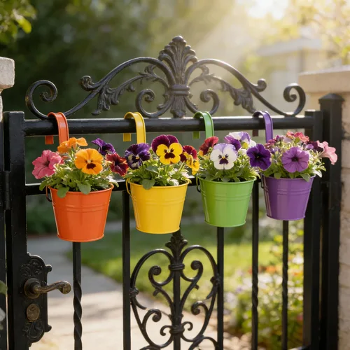 Miniatura 9 de Paquete de 12 macetas de balcón para colgar, maceta colorida de 4 pulgadas, soporte pequeño para plantas colgantes para interiores y exteriores