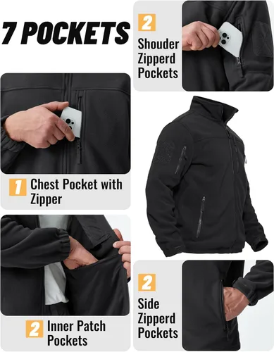 Miniatura 3 de TACVASEN Chaqueta de forro polar para hombre, chaqueta de invierno con cremallera completa, chaqueta táctica ligera, abrigos de senderismo al aire