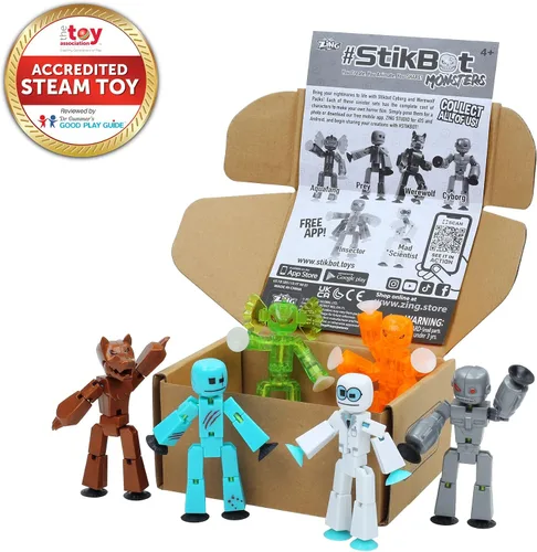 Miniatura 2 de Zing Stikbot Monster Werewolf & Cyborg Pack, Juego de 6 figuras de acción coleccionables de monstruos Stikbot, animación Stop Motion, ideal