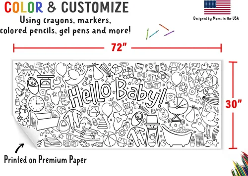 Miniatura 3 de Tiny Expressions Mantel para colorear con texto en inglés "Hello Baby, enrollado, sin arrugas, 30" x 72", póster gigante para colorear para baby