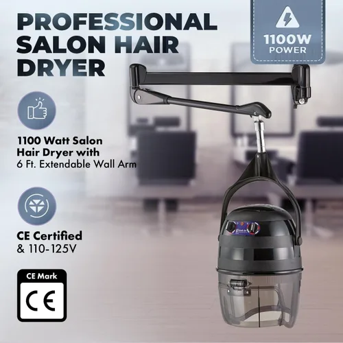 Miniatura 2 de Pibbs 515 Kwik Dri - Secador de pelo montado en la pared para salones profesionales, secadora con capucha de 1100 W, brazo de pared ajustable de 6