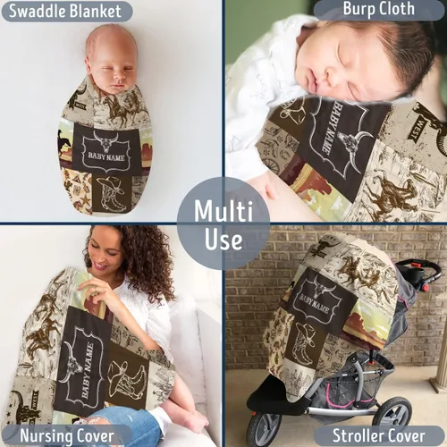 Miniatura 2 de Manta de bebé del Oeste, mantas de bebé personalizadas para niños, manta de vaquero para niños y niñas, manta de felpa personalizada con nombre