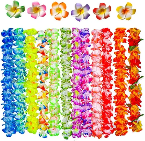 Miniatura 4 de 50 piezas suaves hawaianas Leis Luau decoraciones de fiesta tropicales regalos de fiesta Lei Hawaiian Flower Clip para el pelo, diademas y pulseras