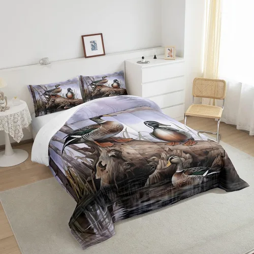 Miniatura 4 de Feelyou Juego de edredón de caza de patos para niñas y niños, edredón de patos de malardo, juego de ropa de cama de caza y pesca, juego de edredón