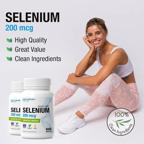 Miniatura 7 de Puregen Labs Selenio 200 mcg Mineral esencial sin levadura – 500 tabletas vegetarianas Apoyo inmunológico y antioxidante Sin OMG, sin gluten