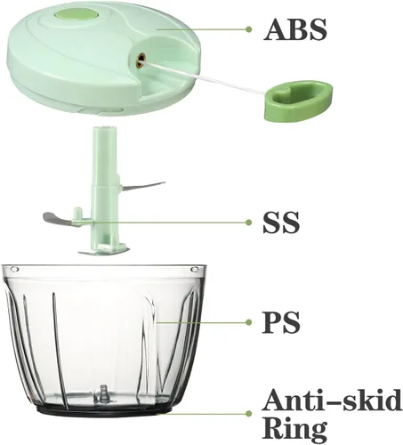 Miniatura 5 de Cambom - Picador manual de alimentos, cortador de verduras, picador con cordón para cebollas, frutas y nueces, material seguro para alimentos sin