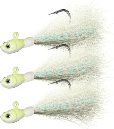 Miniatura 18 de Dr.Fish Paquete de 3 señuelos de cola de cubo para el cabello, señuelos de agua salada y dulce para pesca de surf, pesca, blanco, rojo, Chartreuse
