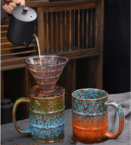 Miniatura 7 de Tazas de café de cerámica azul y marrón de 20 onzas, grandes, aptas para lavavajillas y microondas, perfectas para la oficina y el hogar