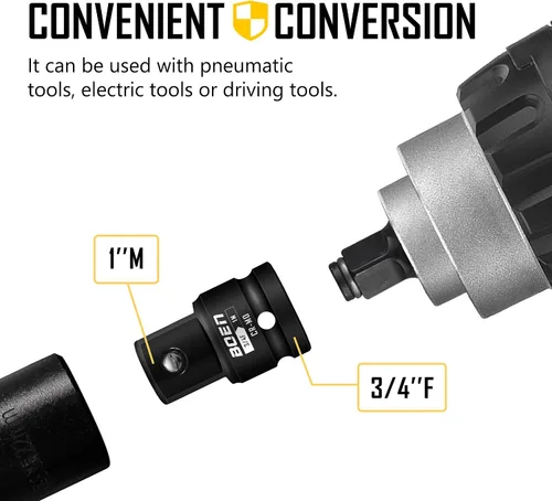 Miniatura 5 de BOEN Adaptador de enchufe de impacto de 3/4 "F a 1" M, acero Cr-Mo, juego de adaptadores de enchufe para conversiones de controlador de impacto