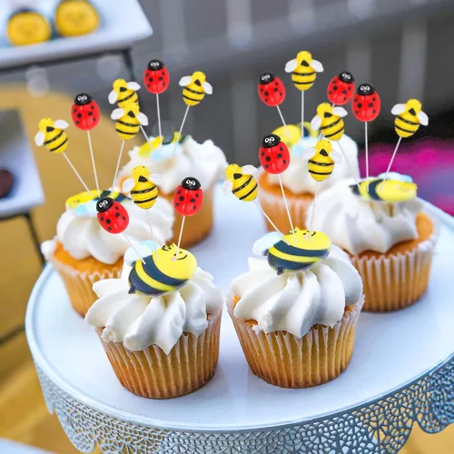 Miniatura 6 de 24 piezas de adornos para cupcakes de abejorro, figura pequeña de mariquita de resina, adornos para cupcakes de abeja, Oh Babee, decoraciones