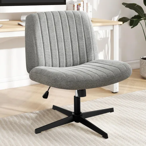 Miniatura 18 de DUMOS Silla de escritorio sin ruedas, silla cruzada ancha con patas cruzadas, silla de tocador de escritorio de oficina, sillas giratorias