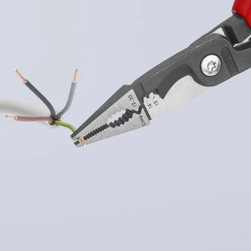 Miniatura 5 de Knipex Tools 13 82 8, Alicates de instalación eléctrica 6 en 1 con mango de agarre cómodo, Rojo y Azul