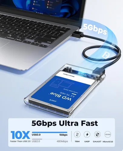 Miniatura 2 de ORICO Caja de disco duro externo de 2.5 pulgadas USB 3.0 a SATA III Caja de disco duro transparente sin herramientas para 2.5 pulgadas 0.276 in