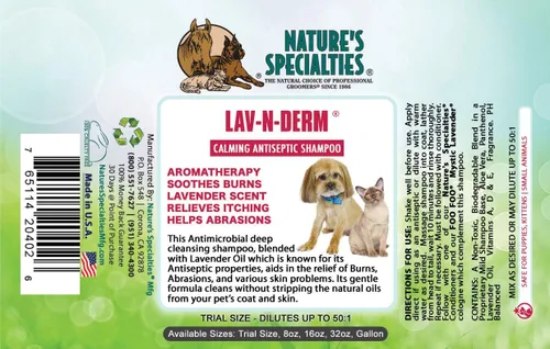 Miniatura 2 de Nature's Specialties Lav-N-Derm Champú antiséptico calmante ultra concentrado para mascotas, hace hasta 50 galones, alivia varios problemas de piel