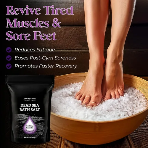 Miniatura 7 de Aromasong Sal pura del mar muerto para remojar con lavanda 100 % natural, 14 onzas, sal de baño de spa de grano fino, exfoliante de lavado corporal