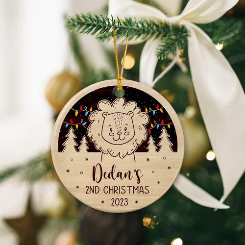Miniatura 5 de Adorno de cerámica personalizado para la segunda Navidad de león para bebé, regalo de 2º adorno de árbol de Navidad de león para bebé, recuerdo