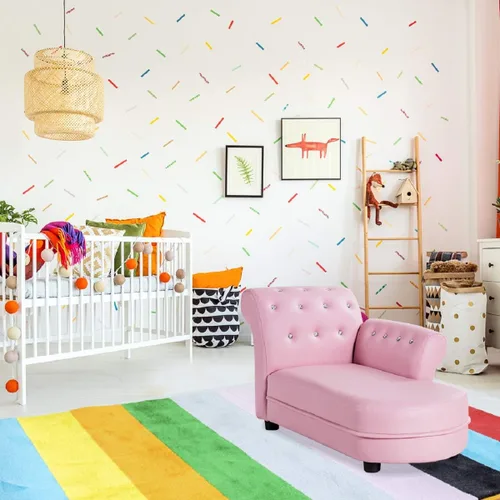 Miniatura 2 de Costzon Sofá para niños, 2 en 1, sofá doble de princesa con superficie de piel sintética, reposabrazos para habitación de niños, sofá suave