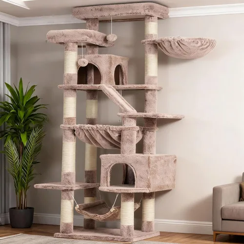 Miniatura 15 de Heybly Árbol para Gatos, Torre para Gatos Multinivel de 68 Pulgadas para Gatos de Interior, Condominio para Gatos con 2 Perchas de Felpa Ensanchadas