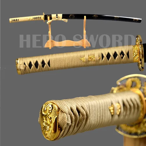 Miniatura 2 de Espada samurái japonesa hecha a mano con hoja de oro, grabado a mano, Katana de dragón dorado, espiga completa, afilada, puede cortar árboles