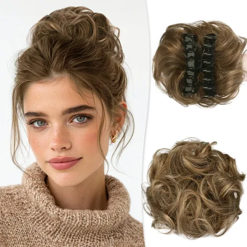 Miniatura 10 de RUWISS Pinza de Garra Moño Desordenado Postizo de Cabello Humano Real Moños Ondulados Rizados Chignon Extensiones de Moño Peinado Recogido