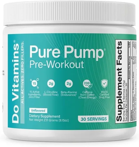 Do Vitamins - PurePump - Polvo de Preentrenamiento Totalmente Natural Sin Sabor para Hombres y Mujeres - Preentrenamiento Limpio con Creatina, BCAA,