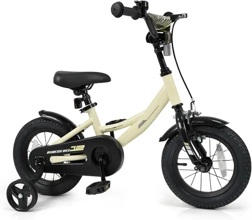 BABY JOY Bicicleta para niños, bicicleta deportiva de 12 a 18 pulgadas con ruedas de entrenamiento extraíbles, asiento y manubrio ajustables, freno