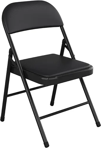 Miniatura 11 de Silla plegable con asiento acolchado de piel sintética, silla plegable ergonómica de metal con respaldo, silla portátil básica para oficina en casa