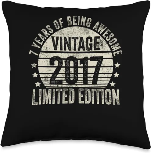 7 Year Old Vintage 2017 Limited Edition Bday Regalos retro de 7º cumpleaños para niñas y niños, almohada de 16 x 16 pulgadas, multicolor