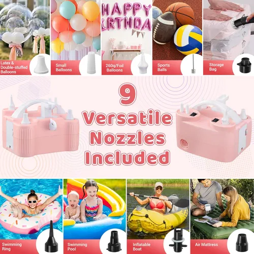 Miniatura 3 de 4-in-1 Electric Balloon Pump for All Balloons,Portable Dual Nozzle 600W Air Pump for Balloons,High Power Balloon Blower for Latex Foil 260q Mylar